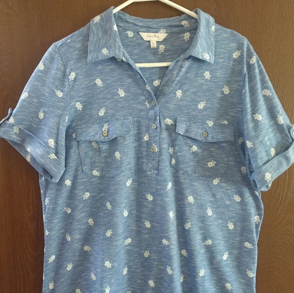 Coral Bay XL Cotton/Poly Denim Blue Casual Polo Shirt
